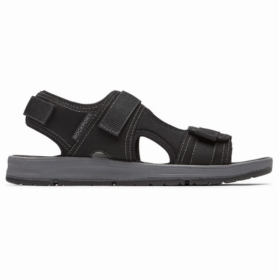 Sandálias Rockport Lucky Bay Sport 3 Strap Homem Pretas PT-39621